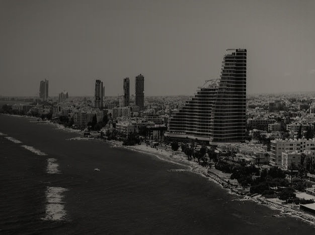 Monochrome view of the Limassol coastline and city