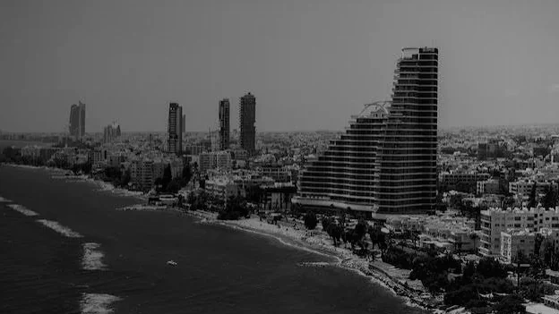Monochrome view along the Limassol coastline and city